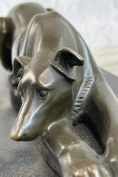 Signed Carvin Patient and Loving Greyhound Dog Bronze Art Deco Sculpture Statue