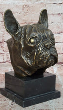 French Bulldog Puppy Dog Bronze Bust Sculpture Statue Decor on Marble Base