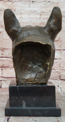 French Bulldog Puppy Dog Bronze Bust Sculpture Statue Decor on Marble Base