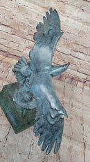 American Bald Eagle Wings Spread Green Bronze Sculpture Statue on Marble Base