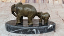 Mother and Child Elephant & Calf Barye Bronze Sculpture on Marble Base