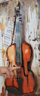 Violin Viola 3D Metal Cutout on Wood Canvas Painting Wall Art Hanging Decor