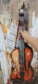 Violin Viola 3D Metal Cutout on Wood Canvas Painting Wall Art Hanging Decor
