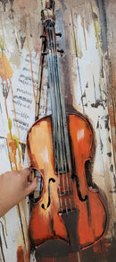 Violin Viola 3D Metal Cutout on Wood Canvas Painting Wall Art Hanging Decor