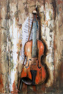 Violin Viola 3D Metal Cutout on Wood Canvas Painting Wall Art Hanging Decor