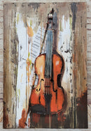 Violin Viola 3D Metal Cutout on Wood Canvas Painting Wall Art Hanging Decor