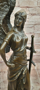 Angel with Sword Classical Bronze Statue Sculpture Signed Art Indoor Outdoor 25" x 8"