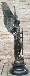 Angel with Sword Classical Bronze Statue Sculpture Signed Art Indoor Outdoor 25" x 8"