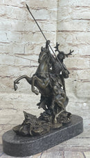 Japanese Samurai Warrior on Horseback Bronze Statue Sculpture Figure on Marble Base
