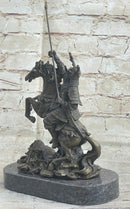 Japanese Samurai Warrior on Horseback Bronze Statue Sculpture Figure on Marble Base