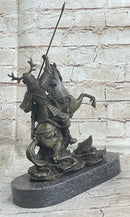 Japanese Samurai Warrior on Horseback Bronze Statue Sculpture Figure on Marble Base