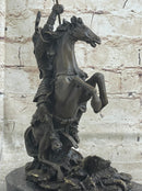 Japanese Samurai Warrior on Horseback Bronze Statue Sculpture Figure on Marble Base