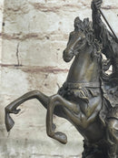 Japanese Samurai Warrior on Horseback Bronze Statue Sculpture Figure on Marble Base