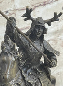 Japanese Samurai Warrior on Horseback Bronze Statue Sculpture Figure on Marble Base