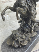 Japanese Samurai Warrior on Horseback Bronze Statue Sculpture Figure on Marble Base