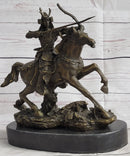 Samurai Warrior on Horse Bronze Statue Sculpture Hot Cast Marble Base Figurine