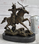 Samurai Warrior on Horse Bronze Statue Sculpture Hot Cast Marble Base Figurine