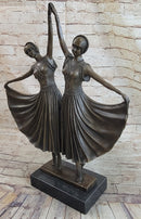 Twin Art Deco Dancer Girls Gemini Pair Bronze Statue Sculpture D.H. Chiparus