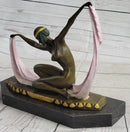 Art Deco Nude Female Scarf Dancer Flapper Girl Bronze Statue Sculpture by Mirval 10" x 12"