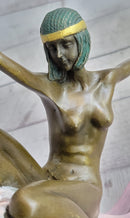 Art Deco Nude Female Scarf Dancer Flapper Girl Bronze Statue Sculpture by Mirval 10" x 12"