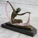 Art Deco Nude Female Scarf Dancer Flapper Girl Bronze Statue Sculpture by Mirval 10" x 12"