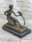 Signed Chiparus Girl With Parrot Bronze Statue Marble Base Sculpture Decor Gift