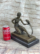 Signed Chiparus Girl With Parrot Bronze Statue Marble Base Sculpture Decor Gift