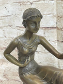 Signed Chiparus Girl With Parrot Bronze Statue Marble Base Sculpture Decor Gift