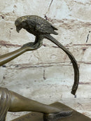 Signed Chiparus Girl With Parrot Bronze Statue Marble Base Sculpture Decor Gift
