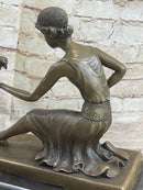 Signed Chiparus Girl With Parrot Bronze Statue Marble Base Sculpture Decor Gift
