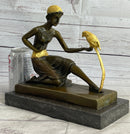Bronze Art Nouveau Deco Sculpture Deco Girl w/ Parrot by Chiparus Home Decor