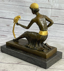 Bronze Art Nouveau Deco Sculpture Deco Girl w/ Parrot by Chiparus Home Decor
