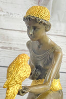 Bronze Art Nouveau Deco Sculpture Deco Girl w/ Parrot by Chiparus Home Decor