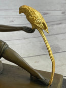 Bronze Art Nouveau Deco Sculpture Deco Girl w/ Parrot by Chiparus Home Decor