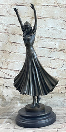 Art Deco Chiparus Russian Dancer Hands Raised Bronze Statue Sculpture Figure Marble Base