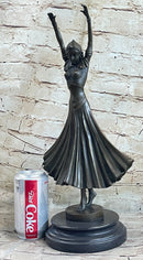 Art Deco Chiparus Russian Dancer Hands Raised Bronze Statue Sculpture Figure Marble Base