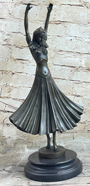 Art Deco Chiparus Russian Dancer Hands Raised Bronze Statue Sculpture Figure Marble Base