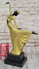 Chiparus Art Deco Bronze Dancer Girl in Long Dress w/ Gold Patina