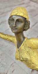 Chiparus Art Deco Bronze Dancer Girl in Long Dress w/ Gold Patina