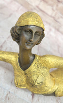 Chiparus Art Deco Bronze Dancer Girl in Long Dress w/ Gold Patina