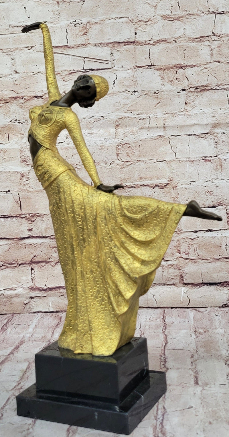 Gold Patina Egyptian Dancer by Romanian Artist Chiparus Bronze Sculpture Statue Sale