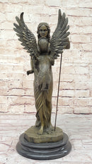 Mythical Griffin & Woman w/ Spear Bronze Statue Sculpture Figure Marble Base 18"x 9"
