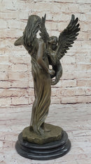 Mythical Griffin & Woman w/ Spear Bronze Statue Sculpture Figure Marble Base 18"x 9"
