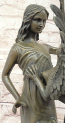 Mythical Griffin & Woman w/ Spear Bronze Statue Sculpture Figure Marble Base 18"x 9"