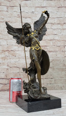 Winged Semi Nude Angel Archangel w/ Spear & Shield - Bronze Sculpture Statue