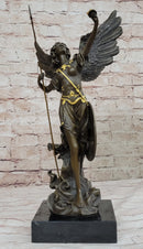 Winged Semi Nude Angel Archangel w/ Spear & Shield - Bronze Sculpture Statue