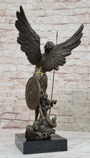 Winged Semi Nude Angel Archangel w/ Spear & Shield - Bronze Sculpture Statue