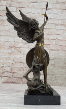 Winged Semi Nude Angel Archangel w/ Spear & Shield - Bronze Sculpture Statue