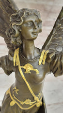 Winged Semi Nude Angel Archangel w/ Spear & Shield - Bronze Sculpture Statue