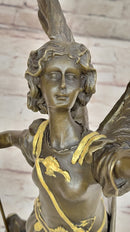 Winged Semi Nude Angel Archangel w/ Spear & Shield - Bronze Sculpture Statue